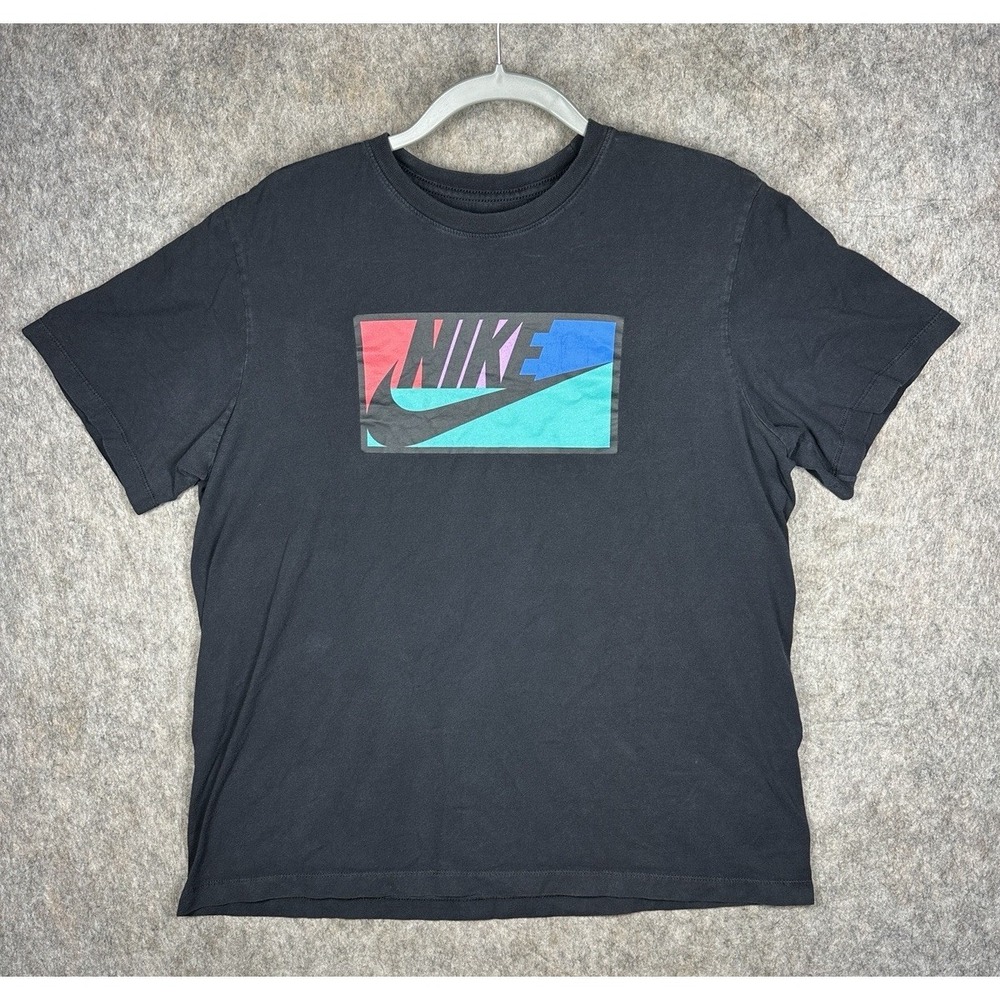 Nike The Nike Tee Mens Large Black Multicolor Swoosh Graphic T-Shirt Retro‎